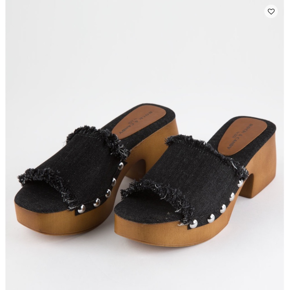 ROCK & CANDY Noelia Black Denim Platform Slide Sandals Mules NWT